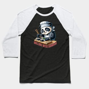 Sushi Chef Panda | Bamboo Mat Rolling Culinary Tee Baseball T-Shirt